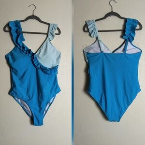 Chic Blue Ruffled Swimsuit One Piece Women's Size 1XL